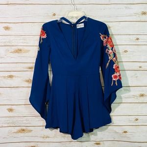 Kiss The Sky Women's Blue V-Neck Long Sleeve Romper Size XS